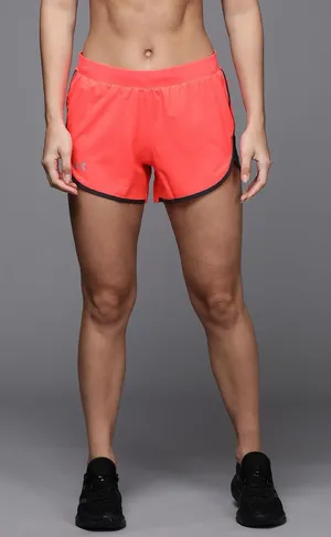 Under Armour HeatGear Running Shorts L Neon Coral Orange Built-In Brief Athletic thumbnail 1
