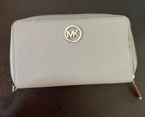 Michael Kors Silver MK Logo Gray Saffiano Wallet thumbnail 1