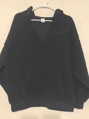 VS PINK Victoria's Secret Black Oversized Fleece Pullover Jacket Size Medium thumbnail 1