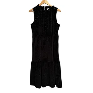 J.Crew Shimmer Velvet Sleeveless Midi Dress Size 12 Black BV968‎ thumbnail 2