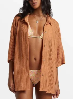 Billabong Open Knit Button Up Shirt Swim Beach Cover Up Beach Summer Travel thumbnail 1