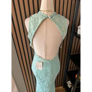 Maniju green lace maxi open back dress sleeveless long size M prom homecoming thumbnail 4