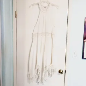 Free People Go Lightly White Handkerchief Hem High Neck Sleeveless Midi Dress thumbnail 2