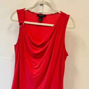 White House Black Market Red Cowl Neck Asymmetric Ring Sleeveless Top Small thumbnail 3
