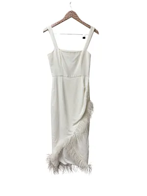 Saylor Caylin Sleeveless Feather Trim Hem Midi Dress White Small Bridal Wedding thumbnail 3