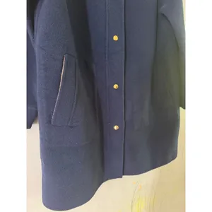 Navy Blue Hooded Fleece Coat Size Medium/Large Overcoat Equestrian Chore Barn thumbnail 5