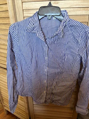 Active USA Blue and White Striped Collared Shirt Medium thumbnail 1
