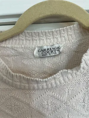 Vintage Cream off white Knit Short-Sleeve Sweater mock neck women’s small thumbnail 2