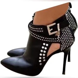 Sexy Black Rhinestone Faux Leather Stiletto Booties Size 8 thumbnail 4