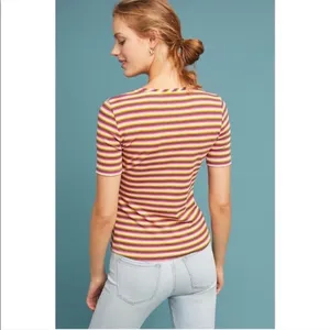 Maeve Anthropologie Ribbed Stripped Button Top thumbnail 7