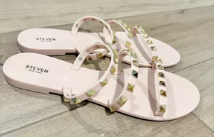Steven Steve Madden jelly Studded Slide‎ Flats Slip On sandals pink gold size 9 thumbnail 1