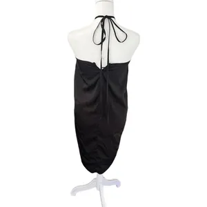 Alamour The Label Black Satin Halter Midi Slip Dress High Slit Size S thumbnail 3