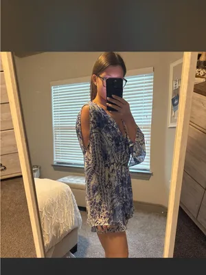 Blue and White Snake Print Long Sleeve Romper thumbnail 2