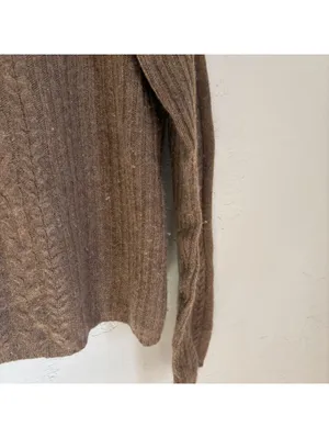 Only Mine Cashmere Sweater Womens XL Brown Cable Knit Henley 2-Ply Soft Pullover thumbnail 2