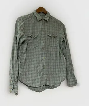 Universal Threads Shirt Womens Green Gray Plaid Button Up Long Sleeve Size Small thumbnail 1