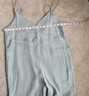 Zara Gray/Slate Spaghetti Strap Deep V-Neck Wide Leg Jumpsuit. Size Medium thumbnail 4