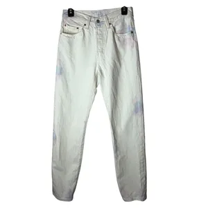 Levi's 501 Straight Leg Jeans Women 26 White Tie Dye Denim Button Fly Hippie thumbnail 2