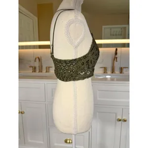 Anemone Lace Bralette Womens Medium Olive Green Boho Smocked Back Lined Strappy thumbnail 4
