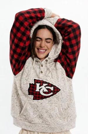 Kansas City Chiefs Hoodie Plaid Sleeve Womens M L NWT Game Day Sweatshirt thumbnail 1