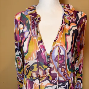 Anthropologie The Marais Printed Chiffon Maxi Dress‎ XS Boho Tiered Ruffle thumbnail 4