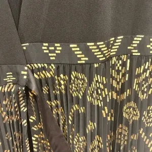 LuLaRoe‎ Black Gold Metallic Geometric Pleated Maxi Dress Small Long Sleeve Wrap thumbnail 2