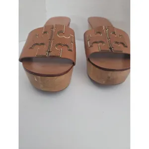 Tory Burch ines brown leather Wedge platform Slide Sandals Women’s Size 6-1/2M thumbnail 6