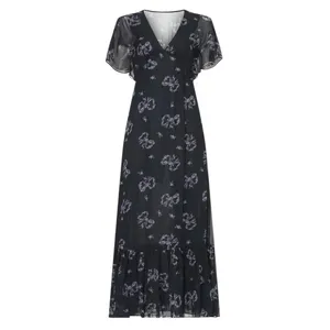 Love Shack Fancy‎ Kover Bow Print Tiered Navy Blue Viscose Maxi Dress Size 8 thumbnail 3