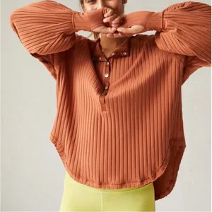NWT Free People Movement Bella Layer Ribbed Henley Top Spiced Copper Generous XS thumbnail 2