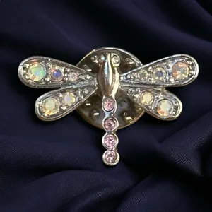 Vintage silver tone Aurora Borealis dragonfly tac pin thumbnail 1