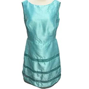 Taylor Dress Womens 10 Aqua Blue Satin Sleeveless Sheer V Back Party‎ Classic thumbnail 2