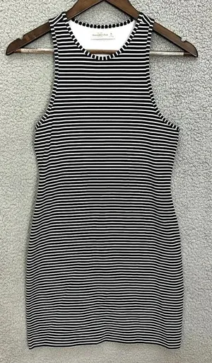 Vintage Y2K Abercrombie & Fitch Bodycon Dress Womens Medium Blue‎ White Striped thumbnail 1