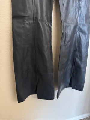 Free People Real Deal Slit Pants Size 28 Black Faux Leather Flare Boho NEW thumbnail 6