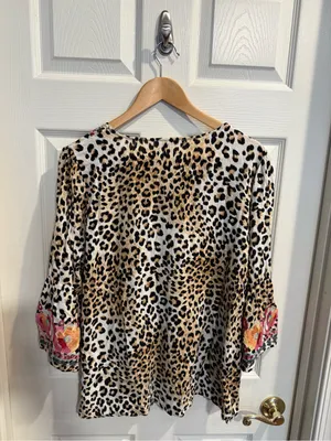 Savanna Jane Leopard Print Tunic with Floral Embroidery - Pink, Orange, Teal thumbnail 7