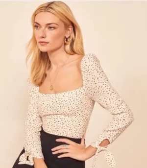 Reformation Kemmy Cream Polka Dot Top Size 0 thumbnail 1