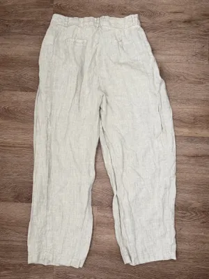 100% Linen Beige Wide Leg Trouser Tan thumbnail 3