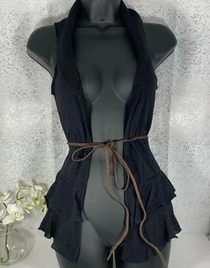 Belle du Jour Black Sweater Vest with Rope Belt thumbnail 1