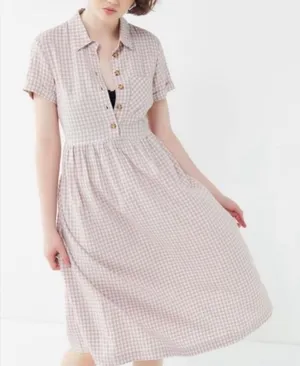 Urban‎ Outfitters Laila Seersucker Midi Dress Womens M Pink Gingham Cottagecore thumbnail 1