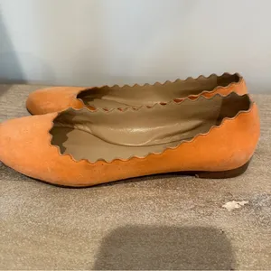 Chloé Lauren Scalloped Suede Ballet Flats Size 36 Peach Ballerina thumbnail 3
