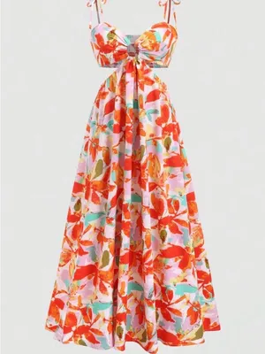 Amazon Floral Cutout Maxi Dress in Orange Multi thumbnail 2