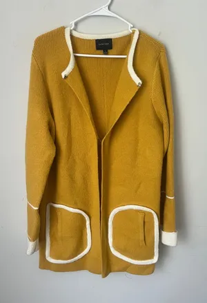 Anthropologie La Fee Verte Mustard Yellow Open Front Cardigan Coat sz L ✔️ thumbnail 1