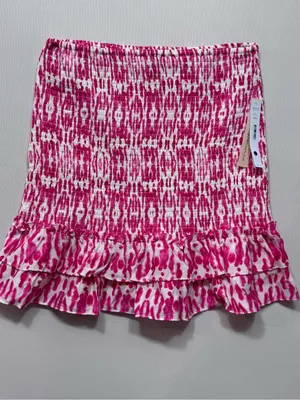 AQUA Womens Smocked Floral Ruffled Elastic Waist Pull On Skirt Sz large NWT thumbnail 2