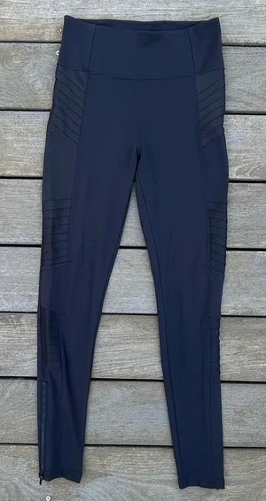 Black High Waisted Athleta Delancy Moto Leggings w/ Zip Ankles and Pockets thumbnail 1