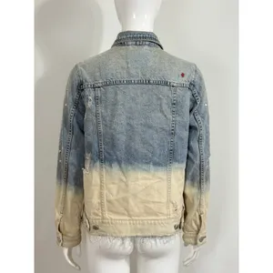 BLANKNYC Denim Jacket Ombre Dip Dye Star Embroidered Distressed Trucker Size XS thumbnail 4