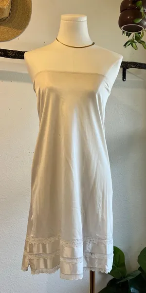 Sears USA Vintage 90s Silky Elastic Waist Lace Trim Skirt Dress Slip Size Small thumbnail 1