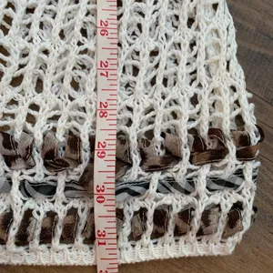 Katie Todd Weave Crochet Cardigan Boho Sz M Medium Cover Up White Ribbon Trim thumbnail 9