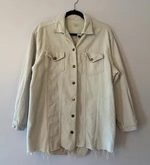 POL Cream Corduroy Shacket Frayed Distressed Oversized Layer Women's size Small thumbnail 1