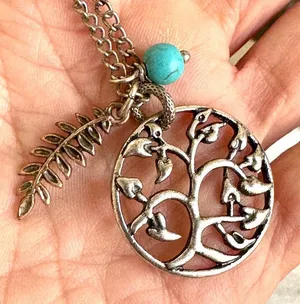 Silver tone tree charm pendant necklace thumbnail 1