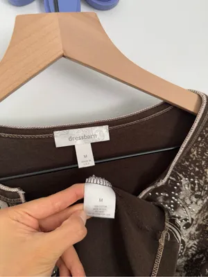 Dress Barn Y2K Medium Brown Henley Top Paisley Goblin Fairy Forest Renaissance Bedazzle thumbnail 2