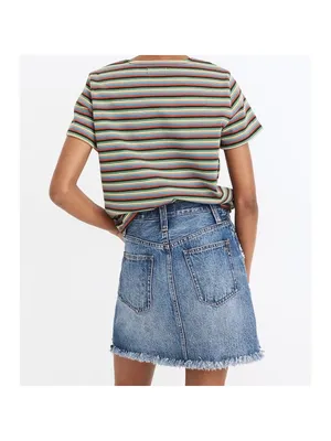Madewell Skirt Size 26 Blue Button Fly‎ Distressed Raw Hem A Line Mini Y2K Retro thumbnail 3