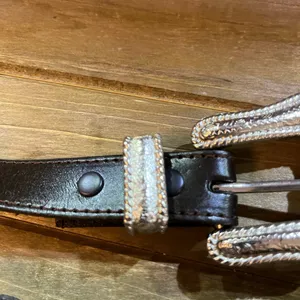 New Vtg Women Black small Genuine Leather Silver Stud Link Western belt thumbnail 4